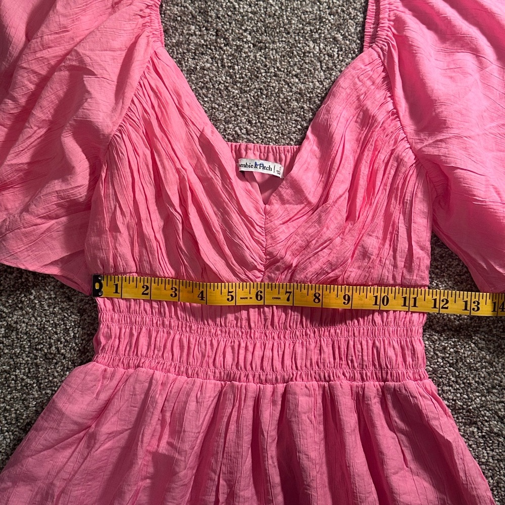 Abercrombie & Fitch Pink V-Neck Flutter Sleeve Midi Dress - Picture 8 of 8